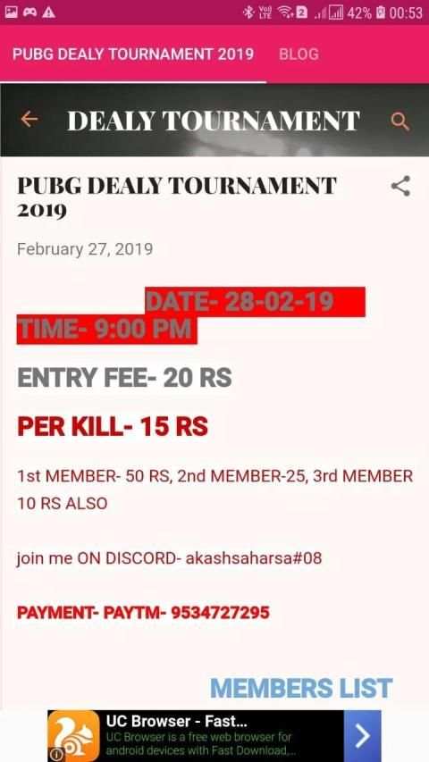 PUBG DEALY TOURNAMENT screenshot 1