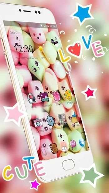 Cute Marshmallow Cartoon Theme for android free screenshot 1