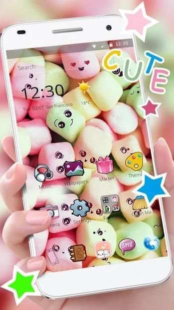 Cute Marshmallow Cartoon Theme for android free screenshot 2