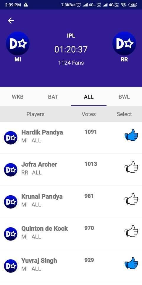 Dream11 Ultimate Team Players Voting screenshot 2