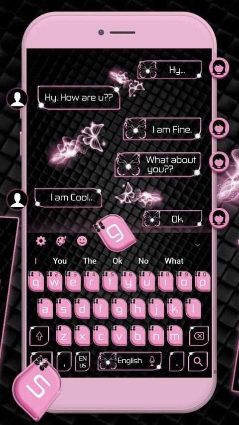 Pink Black Butterfly Keyboard Theme स्क्रीनशॉट 2