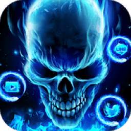 3D Blue Flaming Skull Theme Launcher