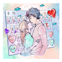 ikon Cartoon Couple Color Painting Keyboard