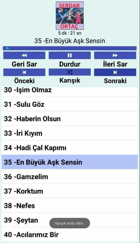 Serdar ORTAÇ Şarkıları (İnternetsiz 40 Şarkı) screenshot 1