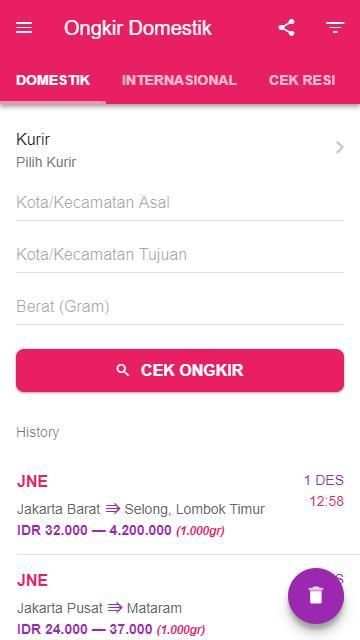 Cek Ongkir & Resi JNE, TIKI, Wahana, Ninja, Pandu screenshot 1
