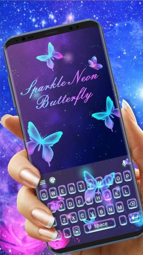 Butterfly Sparkle Neon Keyboard Theme screenshot 3