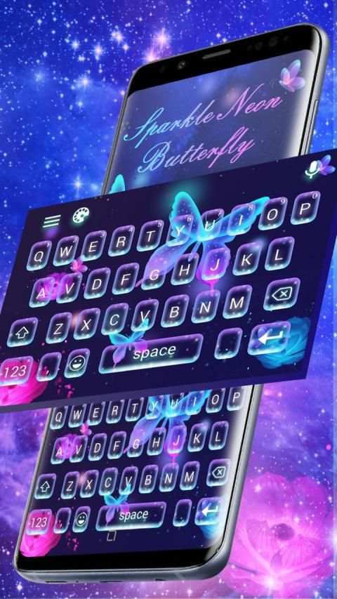 Butterfly Sparkle Neon Keyboard Theme screenshot 1