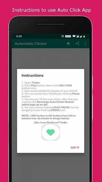 Auto Clicker for tinder screenshot 1