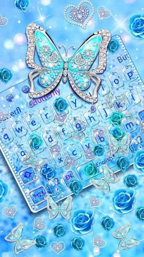 Blue Diamond Butterfly Gravity Keyboard Theme स्क्रीनशॉट 2