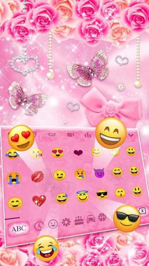 Pink Rose Diamond Keyboard Theme स्क्रीनशॉट 1