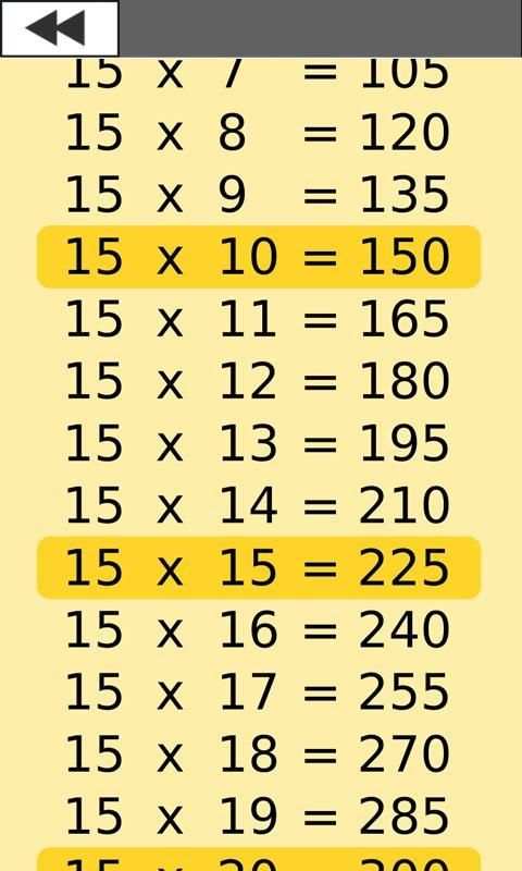 Multiplication tables screenshot 1