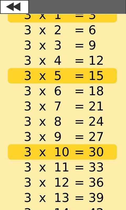 Multiplication tables screenshot 2