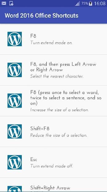 Word 2016 Office shortcuts screenshot 4