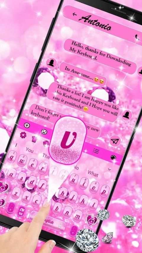 Pink Diamond Heart Keyboard Theme स्क्रीनशॉट 2