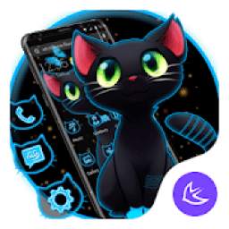 Dark Neon Cat APUS Launcher theme