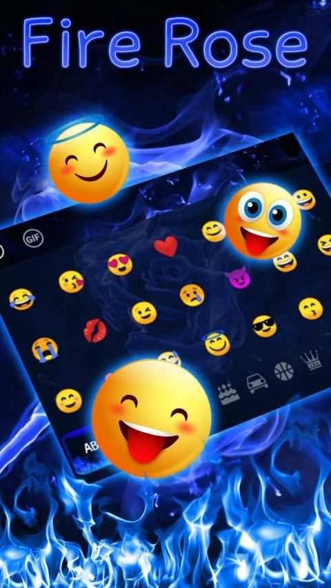Blue Flaming Fire Rose keyboard Theme स्क्रीनशॉट 2