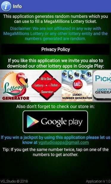 MegaMillions Lucky Ticket Generator screenshot 1
