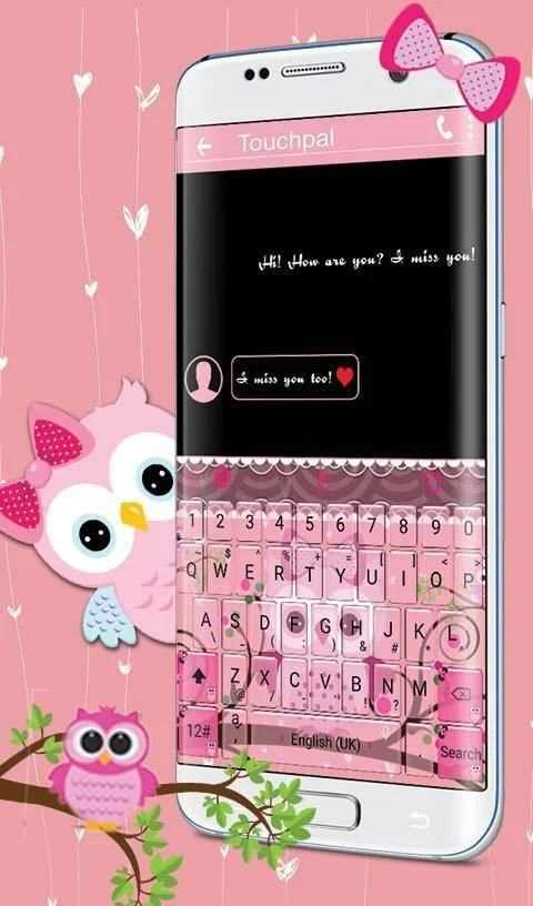 Pink Bow Owl Tema Keyboard screenshot 4
