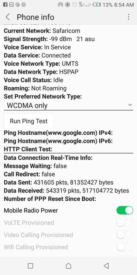 4 G LTE network mode screenshot 2