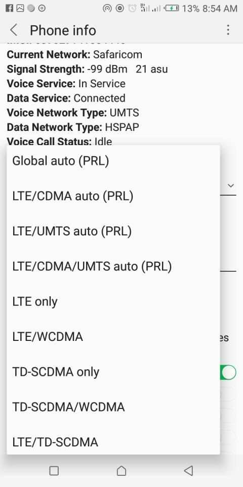 4 G LTE network mode screenshot 1