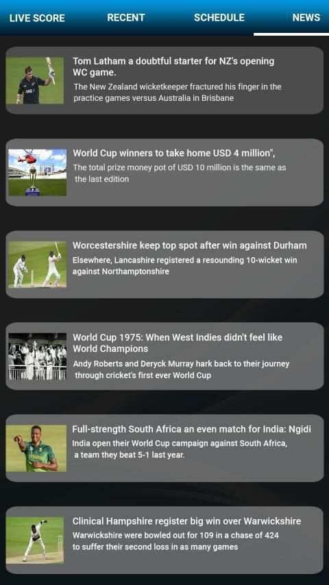 CricBox - Live Cricket Score स्क्रीनशॉट 1