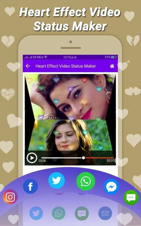Heart Effect Video Status Maker & Video Status2018 स्क्रीनशॉट 1