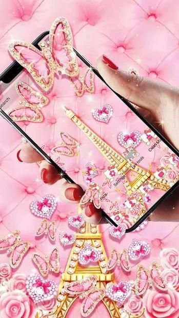 Pink Kitty Eiffel Butterfly 3D Theme screenshot 3