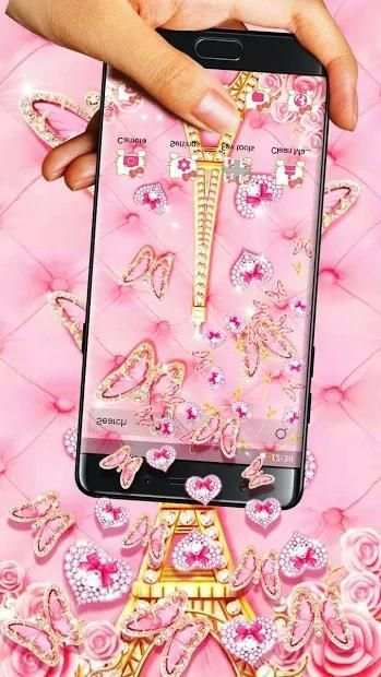 Pink Kitty Eiffel Butterfly 3D Theme screenshot 2