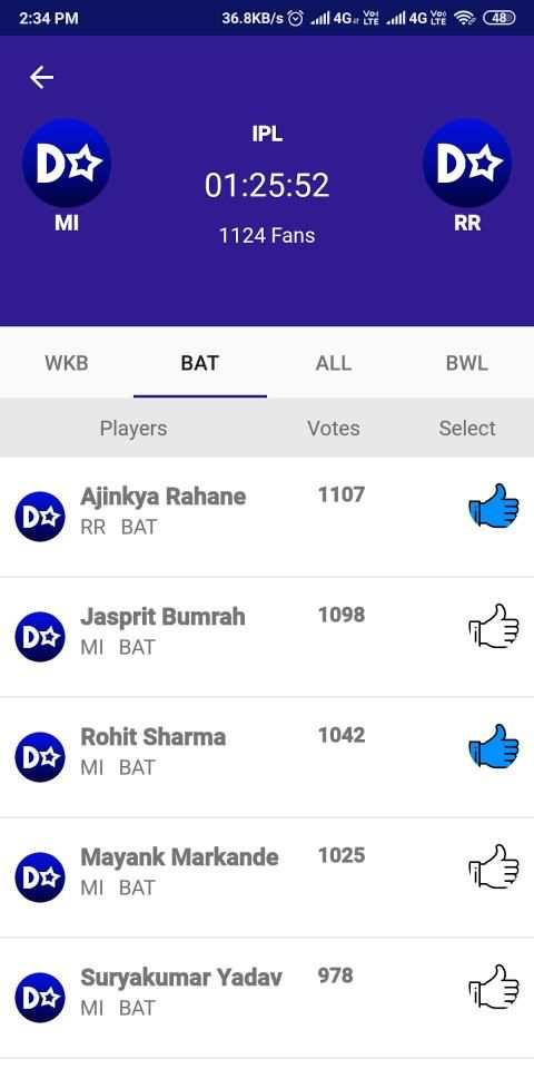 Dream11 Ultimate Team Players Voting screenshot 3