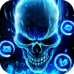 ikon 3D Blue Flaming Skull Theme Launcher