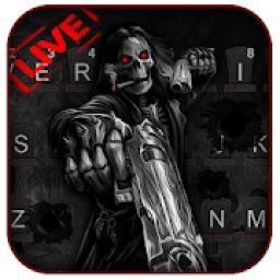 ikon Live Gothic Skull Gun Fire Keyboard Theme