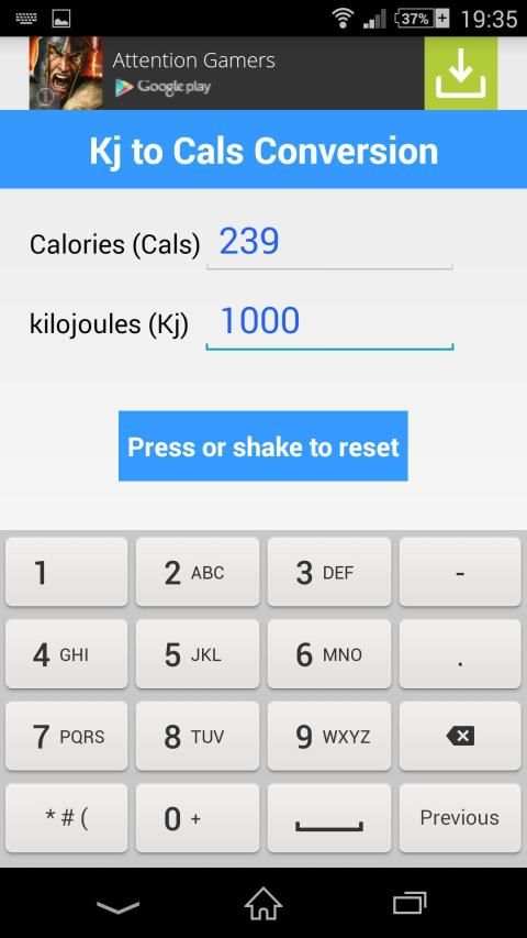 Kj to Cals screenshot 1