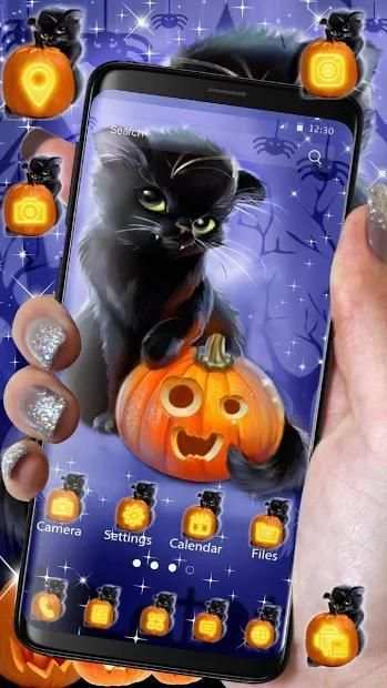 Cute Halloween Kitty Launcher Theme HD Wallpapers screenshot 1