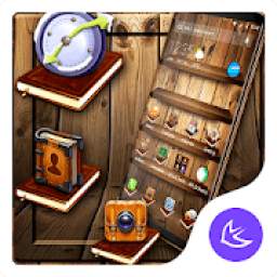 Wooden Bookshelf APUS Launcher theme