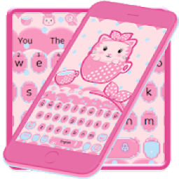 ikon Cute Pink Kitty Tea Cup 3D Keyboard Theme