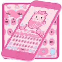 Cute Pink Kitty Tea Cup 3D Keyboard Theme