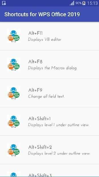 Shortcuts for WPS Office 2019 screenshot 8