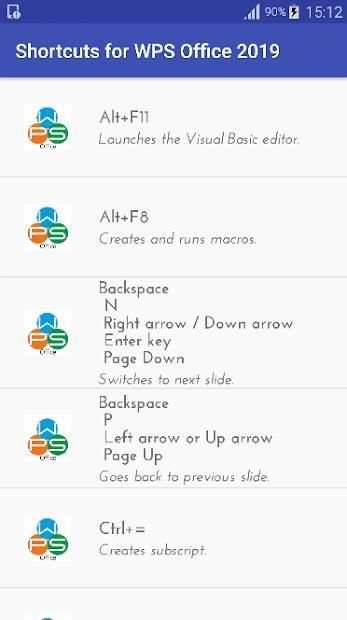 Shortcuts for WPS Office 2019 screenshot 2