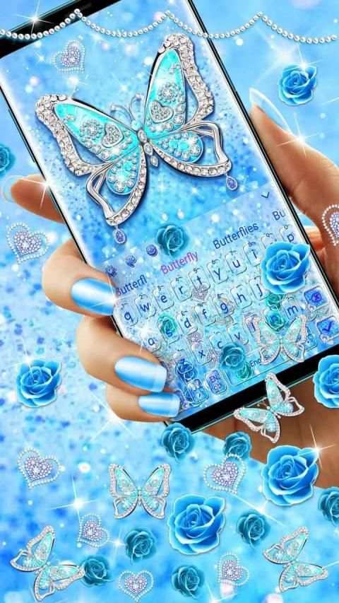 Blue Diamond Butterfly Gravity Keyboard Theme स्क्रीनशॉट 1