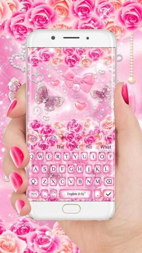 Pink Rose Diamond Keyboard Theme स्क्रीनशॉट 3
