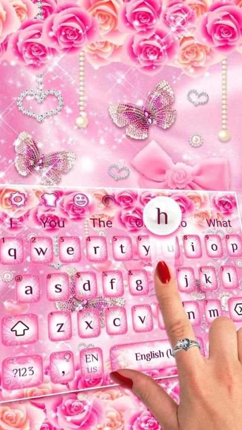 Pink Rose Diamond Keyboard Theme स्क्रीनशॉट 2