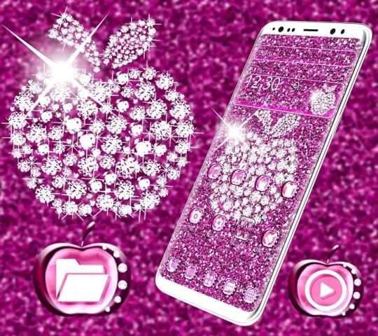 Pink Glitter Apple Theme स्क्रीनशॉट 3