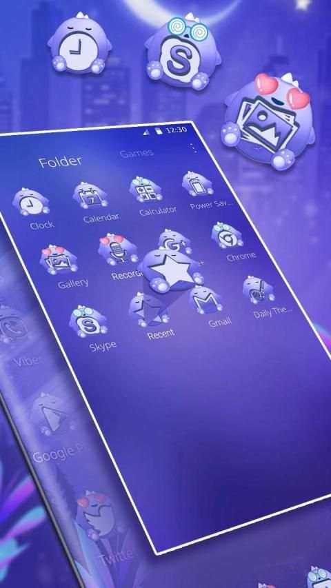Blue Cute Monster Launcher Theme screenshot 2