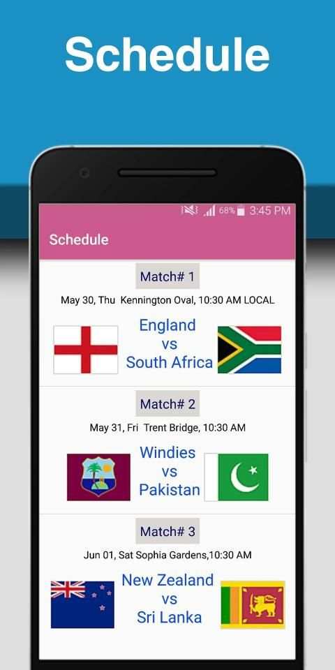 World Cup Cricket 2019 - Ranking | Schedule | News screenshot 1