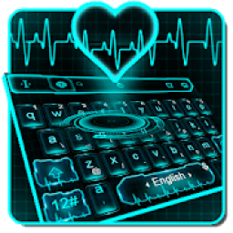 ikon Blue Neon Heart Keyboard Theme