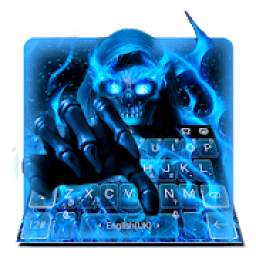 Blue Fire Flame Skull Keyboard Theme