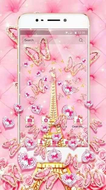 Pink Kitty Eiffel Butterfly 3D Theme screenshot 1