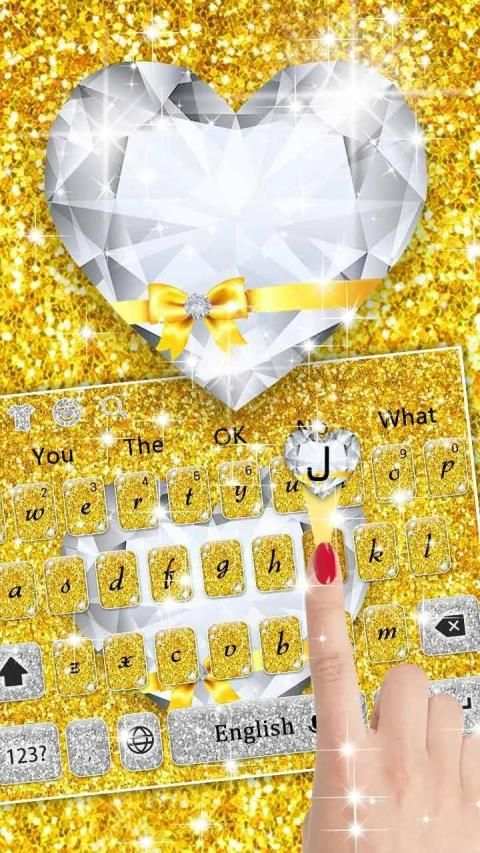 Shiny Gold Heart Diamond Keyboard स्क्रीनशॉट 2