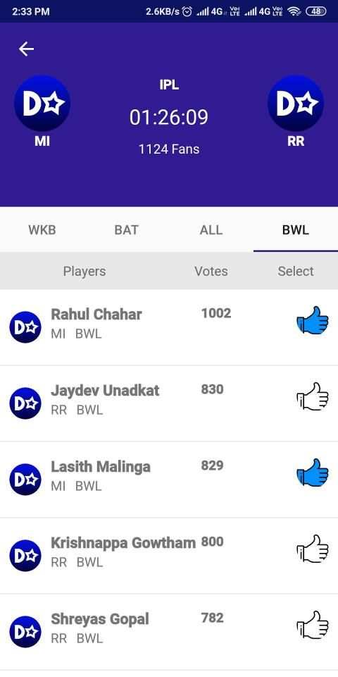 Dream11 Ultimate Team Players Voting screenshot 1