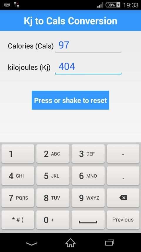 Kj to Cals screenshot 2